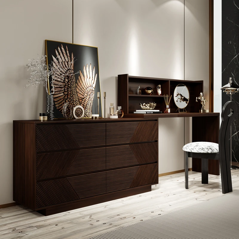 意式轻奢中古实木法式复古斗柜一体式化妆现代简约卧室床尾梳妆台