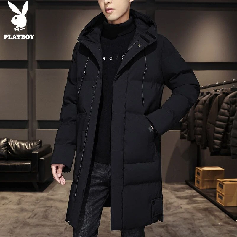 PLAYBOY冬季棉衣男士中长款保暖棉服青年韩版潮流加厚冬装外套男