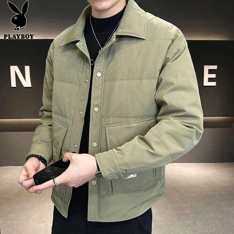 花花公子羽绒服男士冬季白鸭绒翻领轻薄羽绒衣潮流休闲保暖外套男