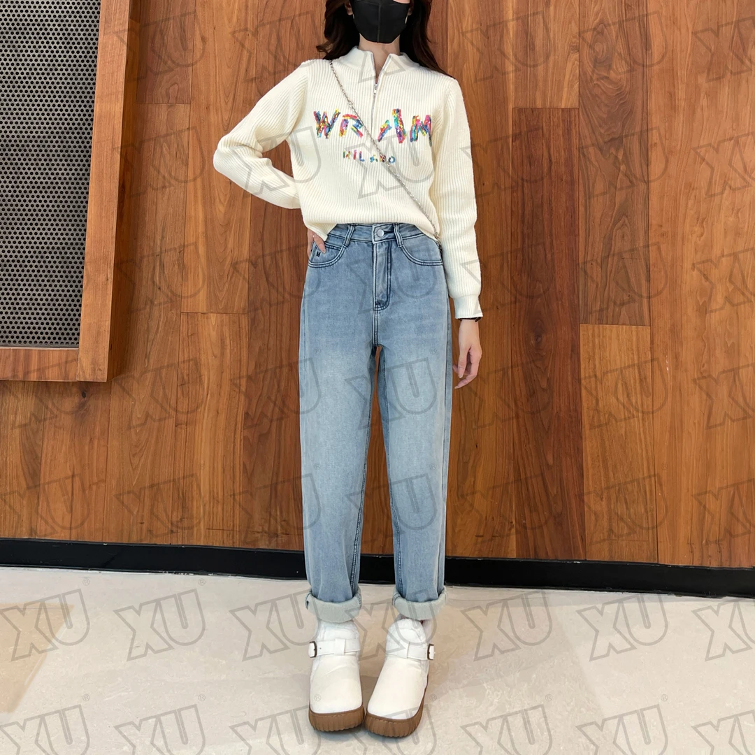 【磨毛】6730时尚哈伦牛仔裤女2024秋冬新款韩版百搭显瘦老爹裤Q