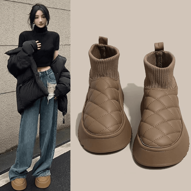 雪地靴女冬加绒加厚2023新款时尚松糕厚底网红面包短靴东北棉鞋子