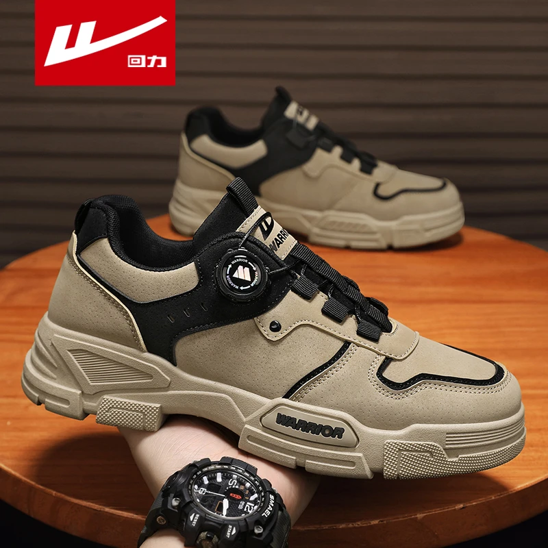 Warrior/回力旋转纽扣休闲运动登山马丁鞋男士厚底防滑耐磨工装鞋