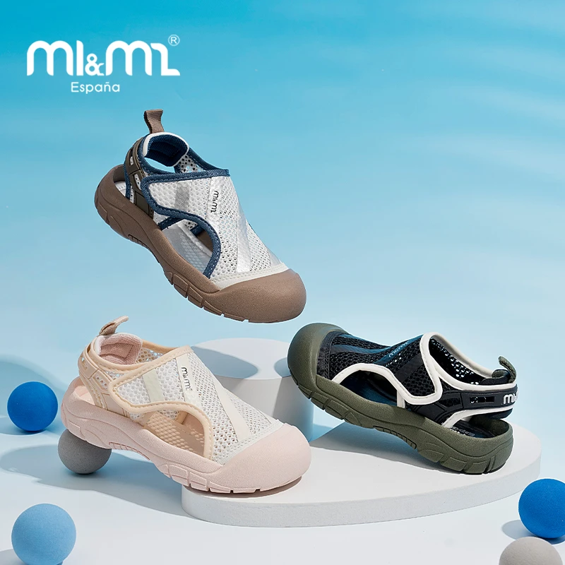 M1&M2夏季休闲透气撞色沙滩网面凉鞋童鞋男童女童包头时装凉鞋