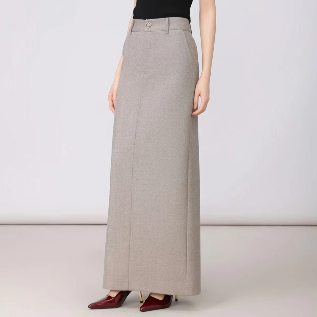 AMASS/阿玛施秋冬款绵羊毛气质百搭高腰中长款直筒半身裙5200472