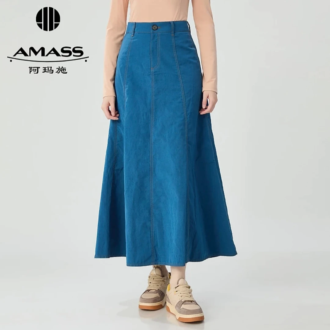AMASS/阿玛施女装新款时尚百搭优雅复古气质牛仔长款伞裙5200432