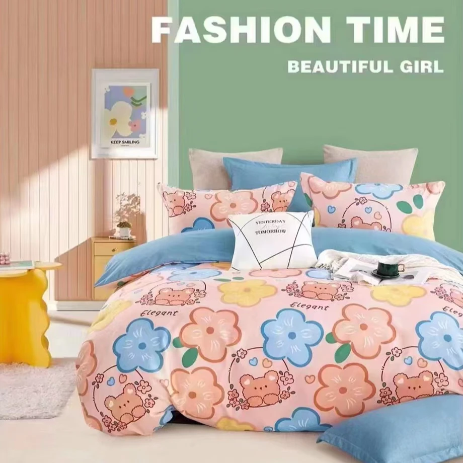 高支高密水洗斜纹床单【花朵小熊】