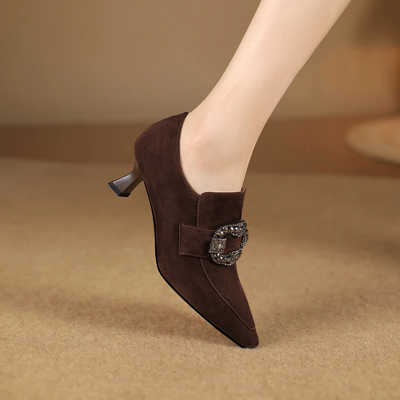 森莱美羊皮/4.5CM/33-40/8806春秋优雅尖头真皮深口女鞋高跟鞋