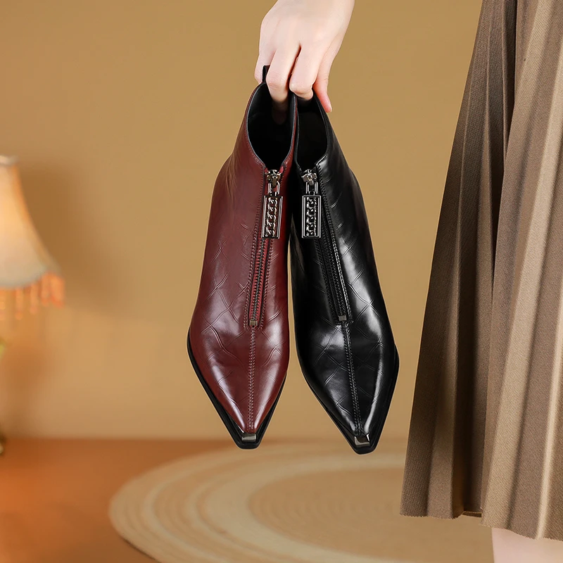 SLM/森莱美/牛皮/5CM/8810秋季冬季真皮女靴百搭真皮侧拉气质短靴