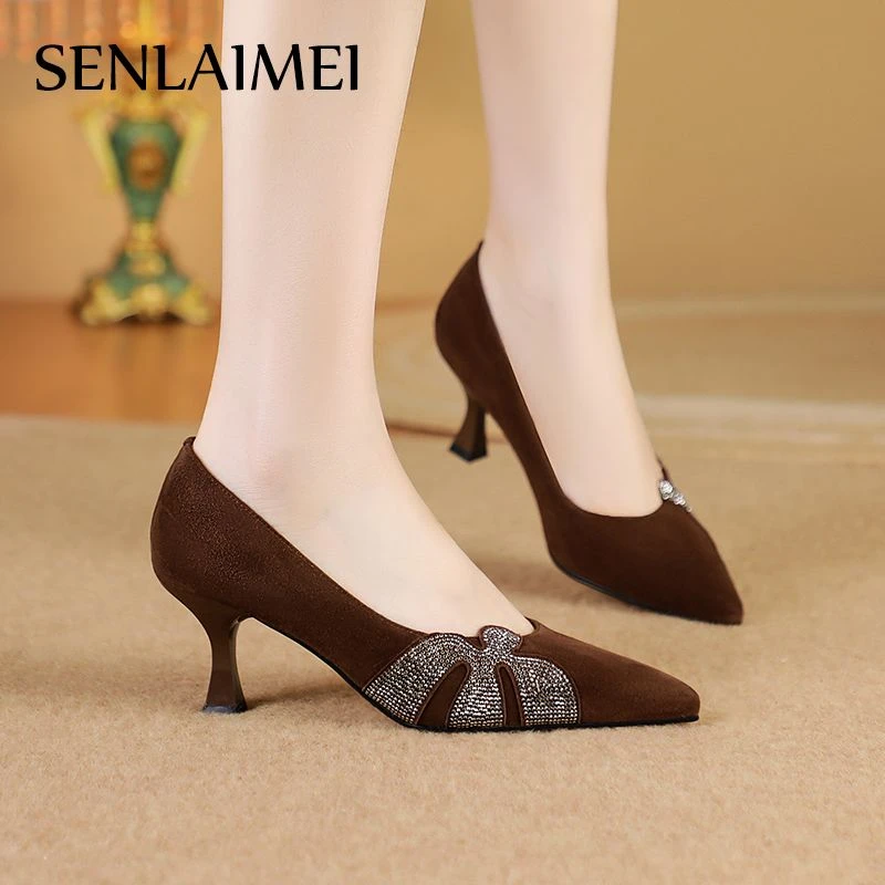 真皮女鞋/6cm/羊皮/33-40/8697单鞋女款高跟中跟尖头绝美女鞋细跟