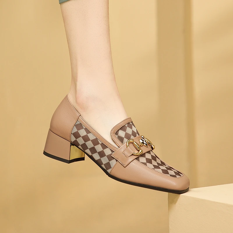 牛皮方头粗跟单鞋《货号575》