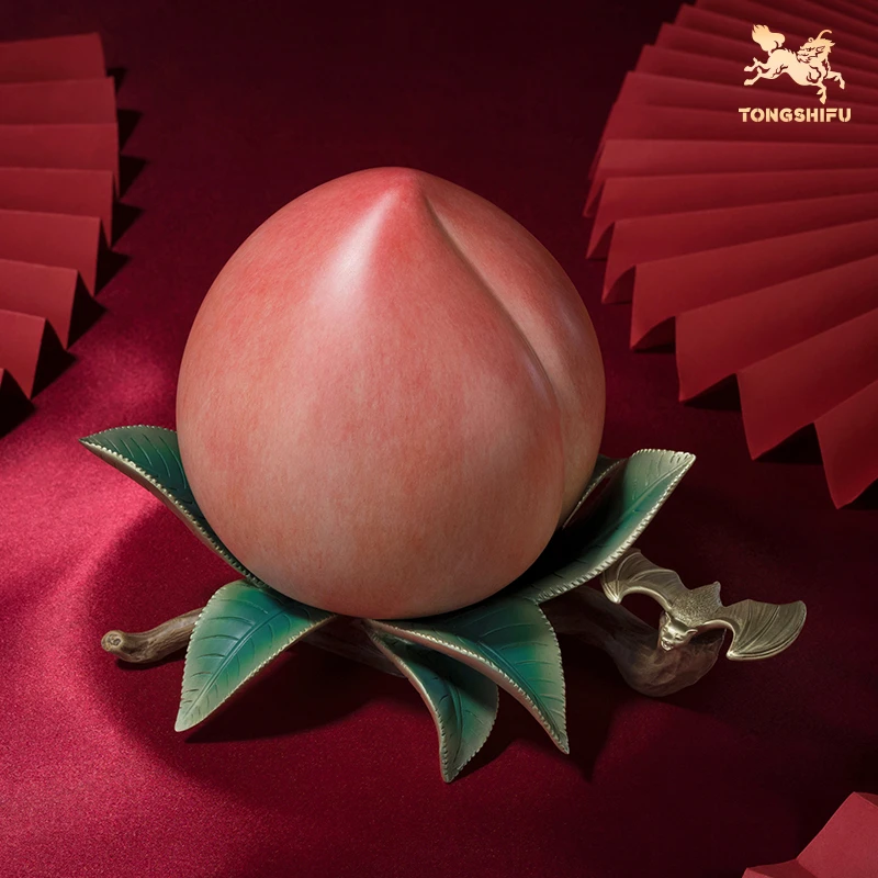 铜师傅摆件《福寿》1.9Kg×1个客厅桌面寿桃铜摆件 家居装饰工艺品