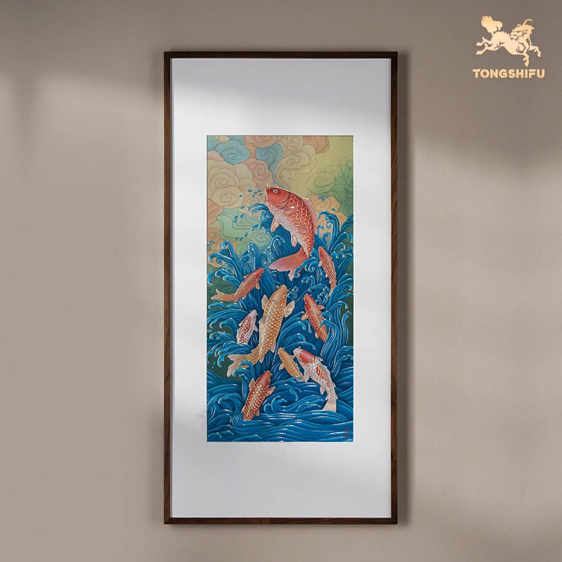 铜师傅现代装饰画《九鱼聚财之二》7Kg×1副中式客厅墙壁装饰画挂画