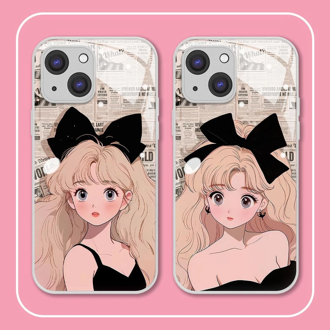 黑色蝴蝶结女孩苹果iPhone14苹果13新款12玻璃壳promax防摔手机壳