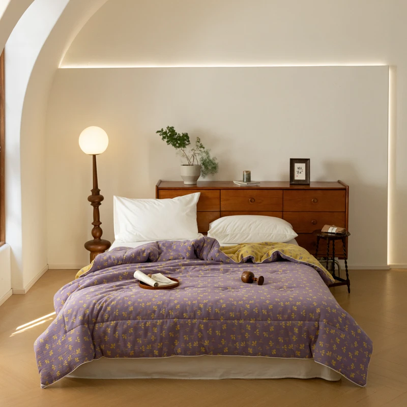 2024新款复古风全棉色织提花双层纱被子被芯可机洗裸睡春秋被冬被