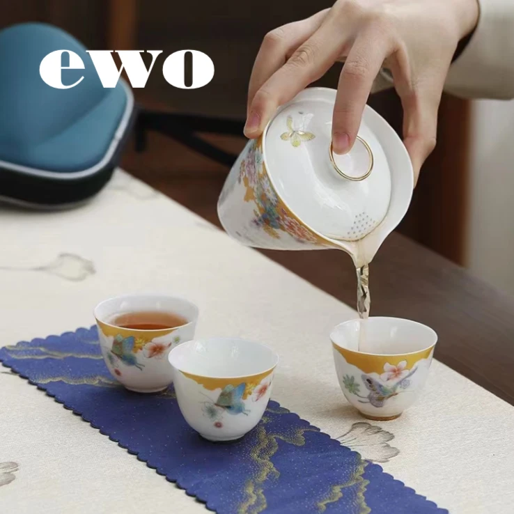 羊脂玉瓷edp一壶三杯旅行快客泡茶小套组/户外/出差/办公旅行茶具