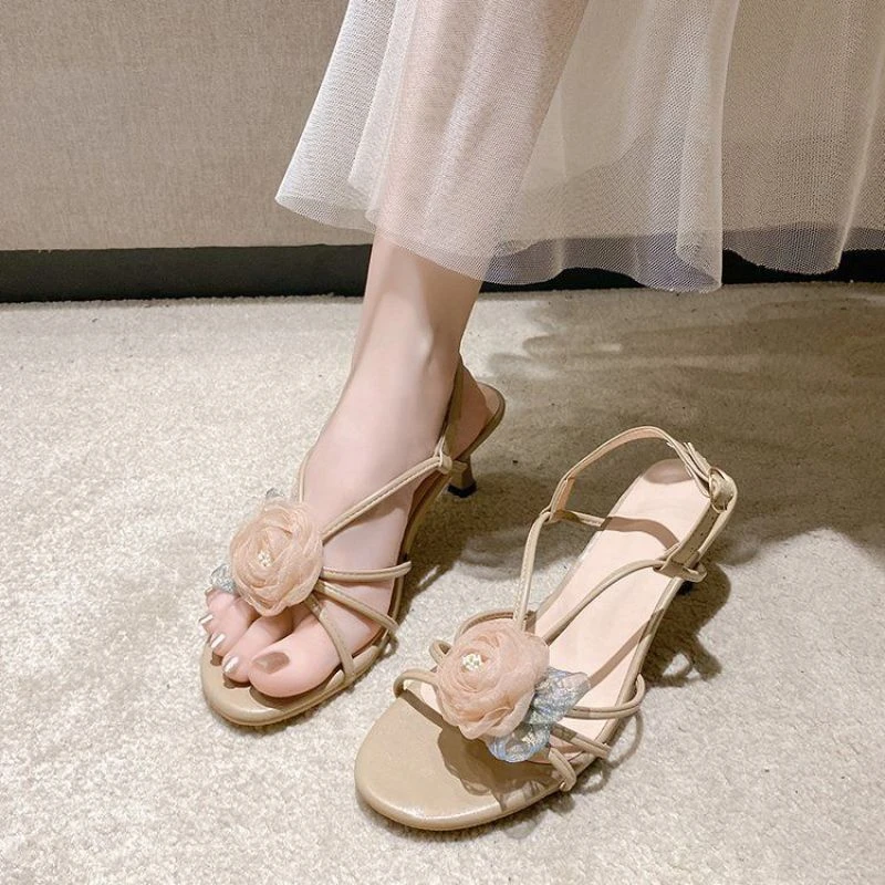 山茶花高跟鞋女夏季配裙子凉鞋女款2024新款绝美高跟凉鞋女夏外穿