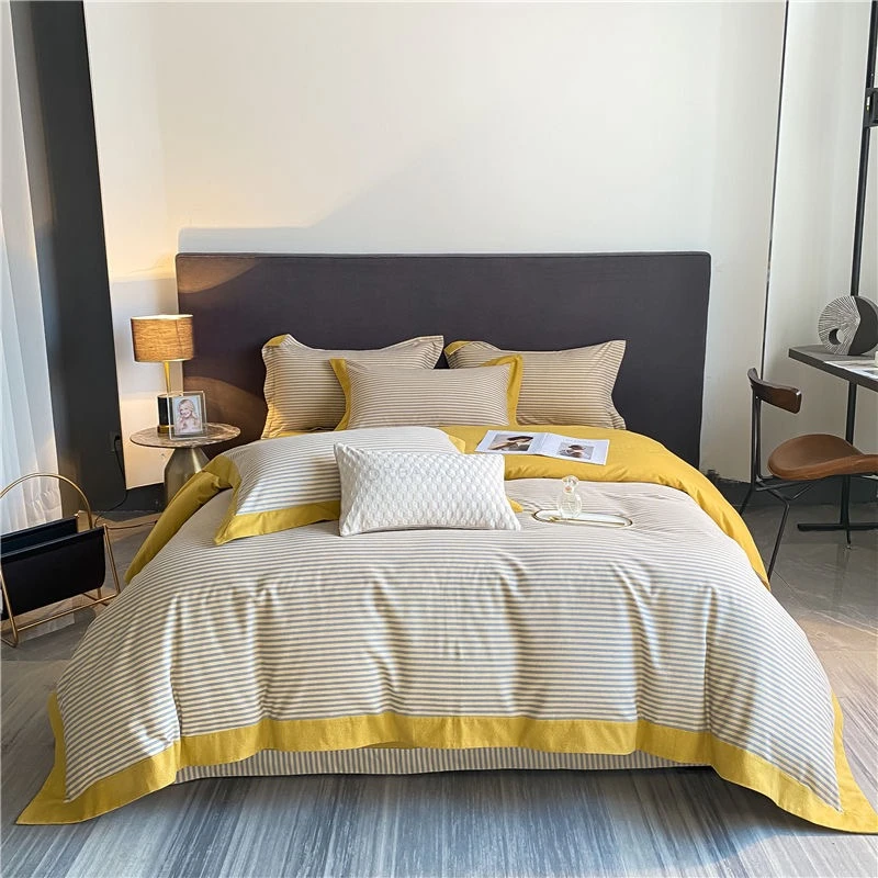 吴太太 春夏新款天丝棉四件套 四季款柔软亲肤条纹宽边床上用品