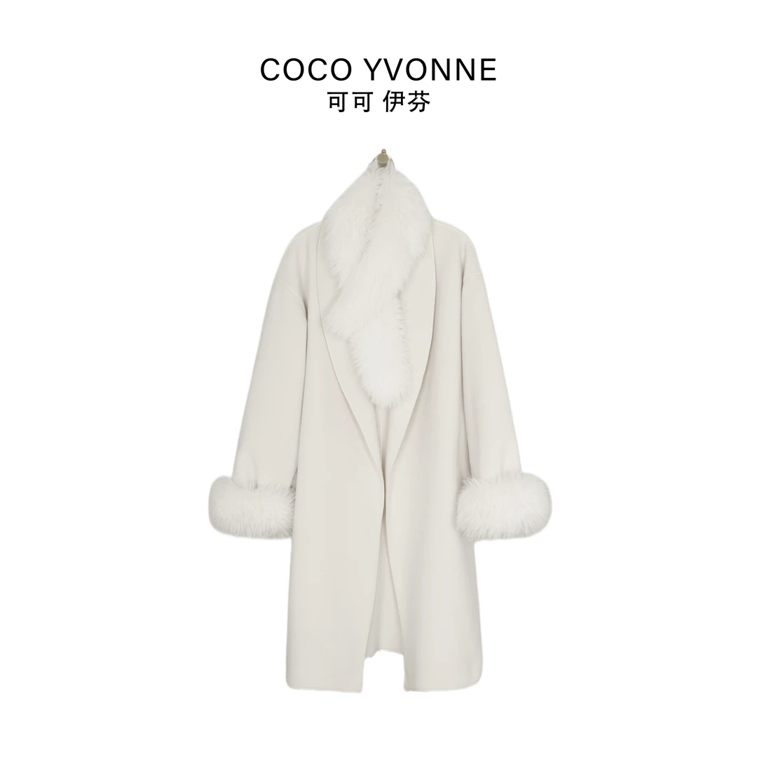 【梦宁专属】慵懒感秋冬可拆卸毛毛绒长款双面呢大衣