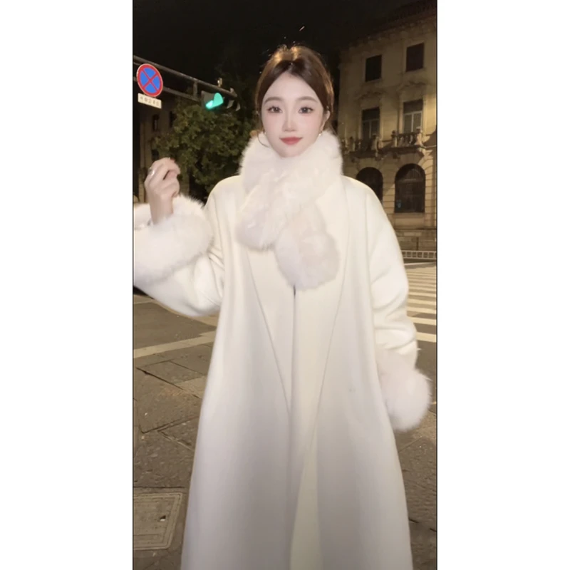 【淼淼专属】慵懒感秋冬可拆卸毛毛绒长款双面呢大衣外套