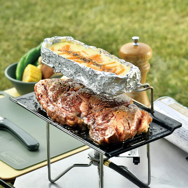 日本UNIFLAME户外双层烤盘Solo单人露营黑皮铁板带烤网可保温