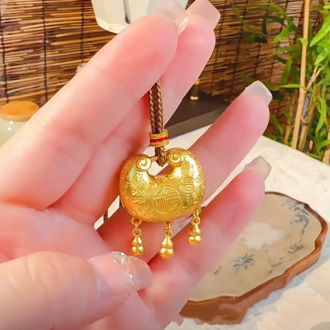 铜合金布艺项链 803镀k金百福葫芦流苏锁包项链平安锁项链