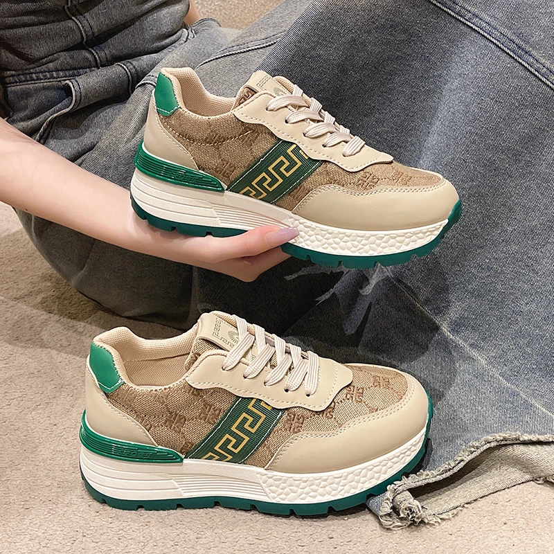 线下新款！2025轻奢风拼接厚底运动女鞋阿甘老爹鞋