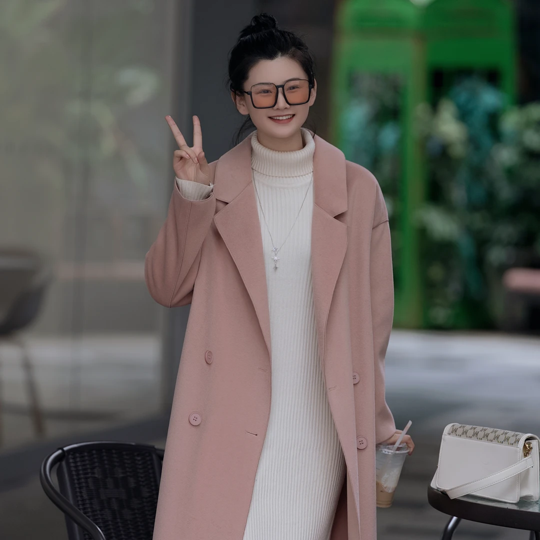 女士外套秋冬季2023年爆款女装呢子大衣韩版宽松中长款双面毛呢绒