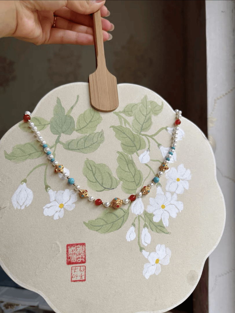 袍子的杂货铺原创唐风珍珠璎珞古风汉服软璎珞百搭古典饰品坦领女