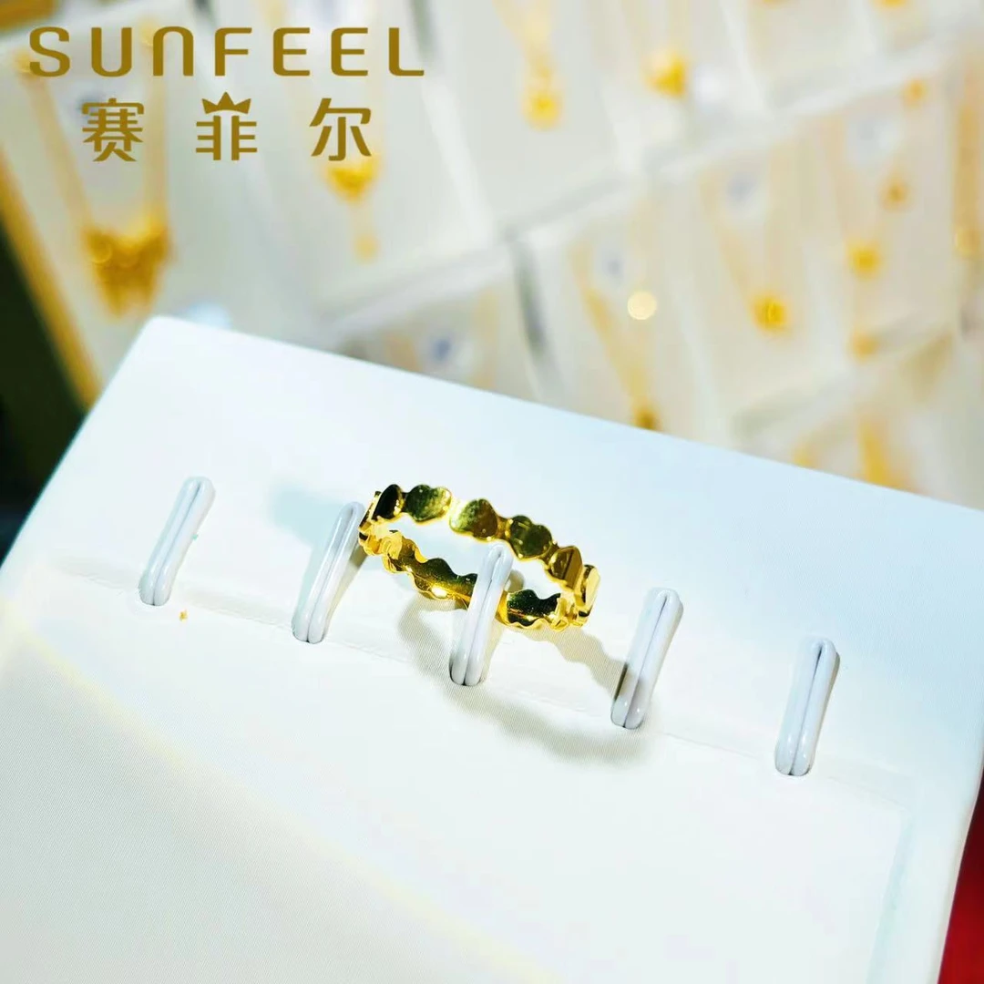 赛菲尔5G黄金爱心戒指女款足金999素圈心形简约指环食指戒