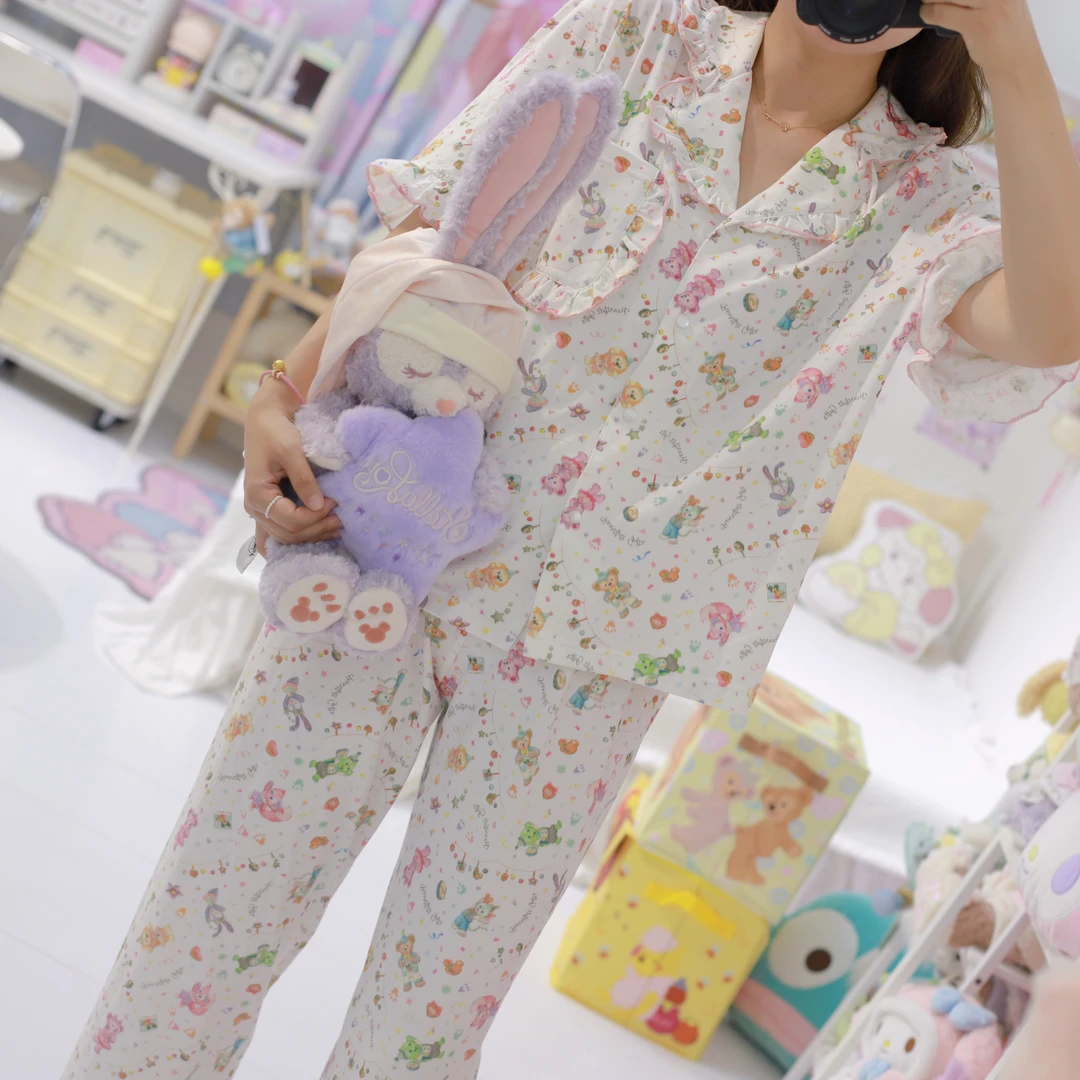 少女心高定卡通可爱荷叶边袖睡衣生日七宝家居服套装女士春夏秋