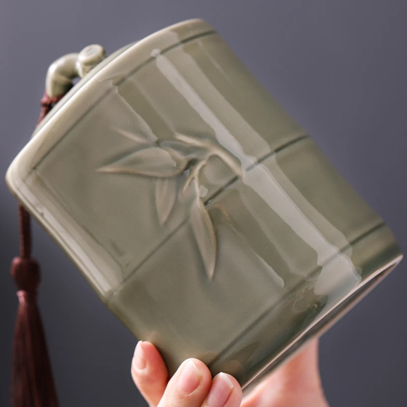 青瓷茶叶罐大号半斤装陶瓷罐创意密封绿茶红茶储存罐节节高升精品