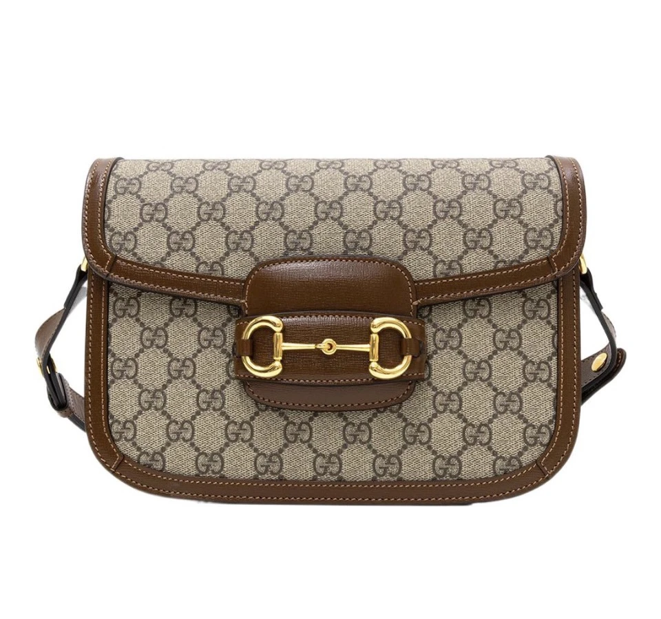 99新 GUCCI/古驰 时恒/Gucci古驰1955马衔扣棕色中号斜挎单肩包