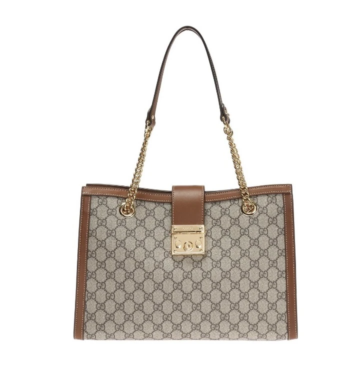 95新 GUCCI/古驰 Padlock 帆布拼皮 锁扣包托特包Tote包