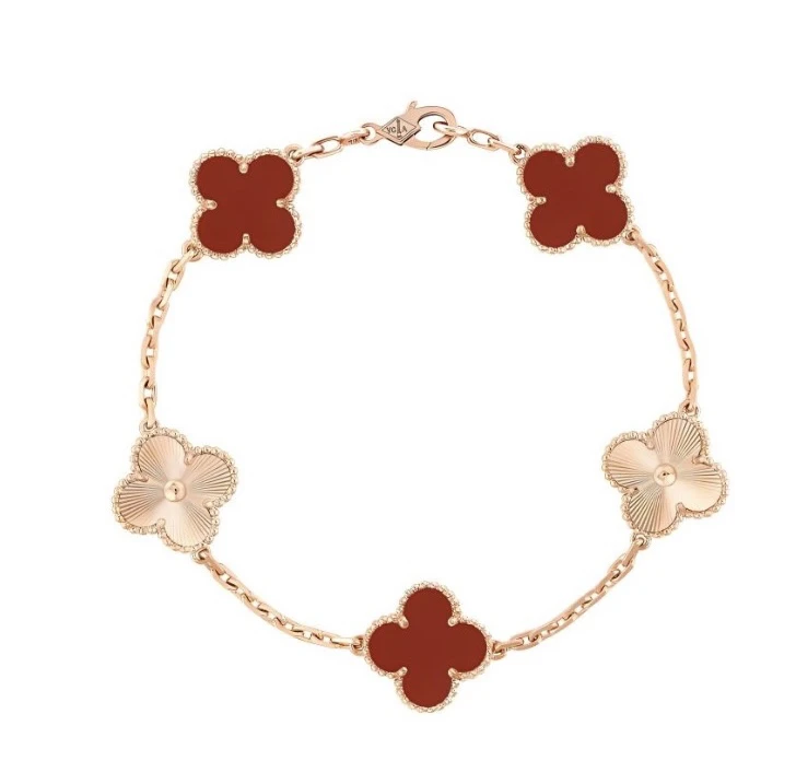 全新未使用 梵克雅宝 梵克雅宝五枚四叶草玉髓手链