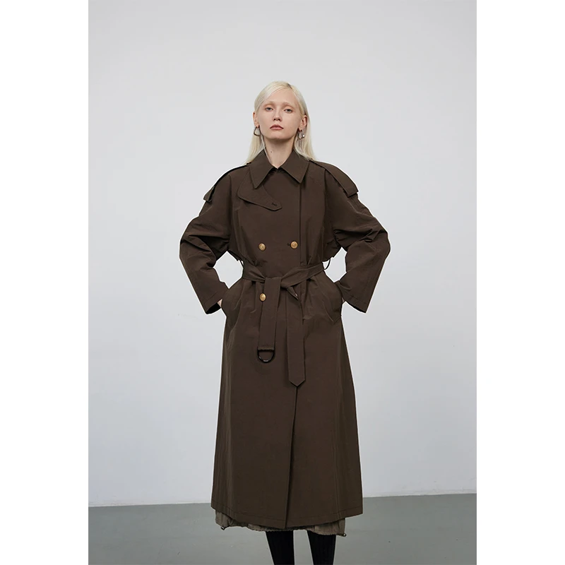 MeeLeeMeeLab浪漫绅士复古水洗做旧感褶皱纸感腰带经典长外套