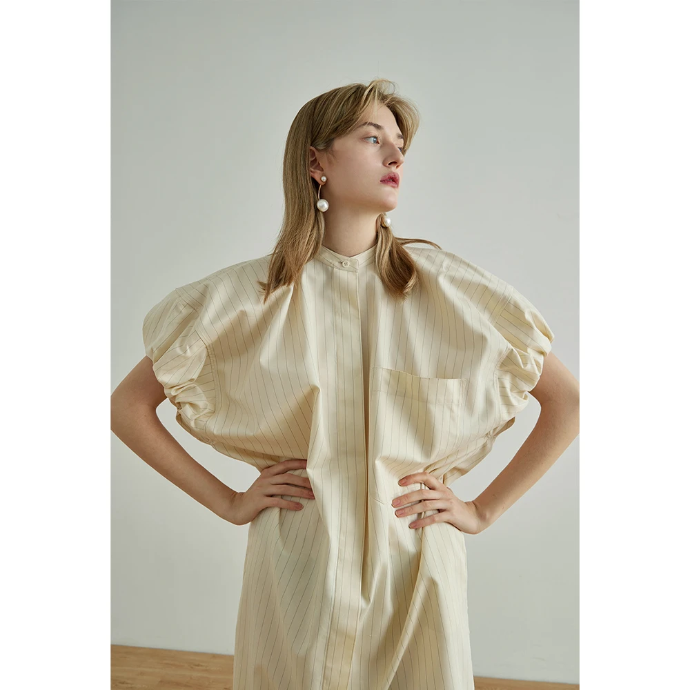 MeeLeeMeeLab夏秋原创复古长款小圆领灯笼袖裙子泡泡袖衬衫连衣裙