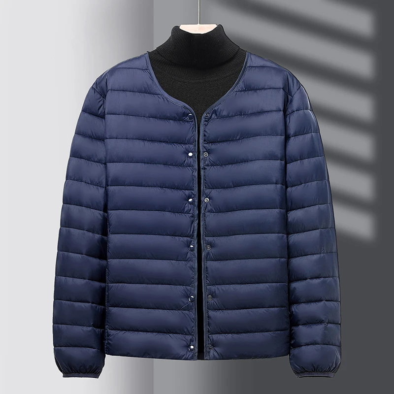 上班族工装轻薄棉服男士无领保暖内胆大码圆领内穿薄款V领外套