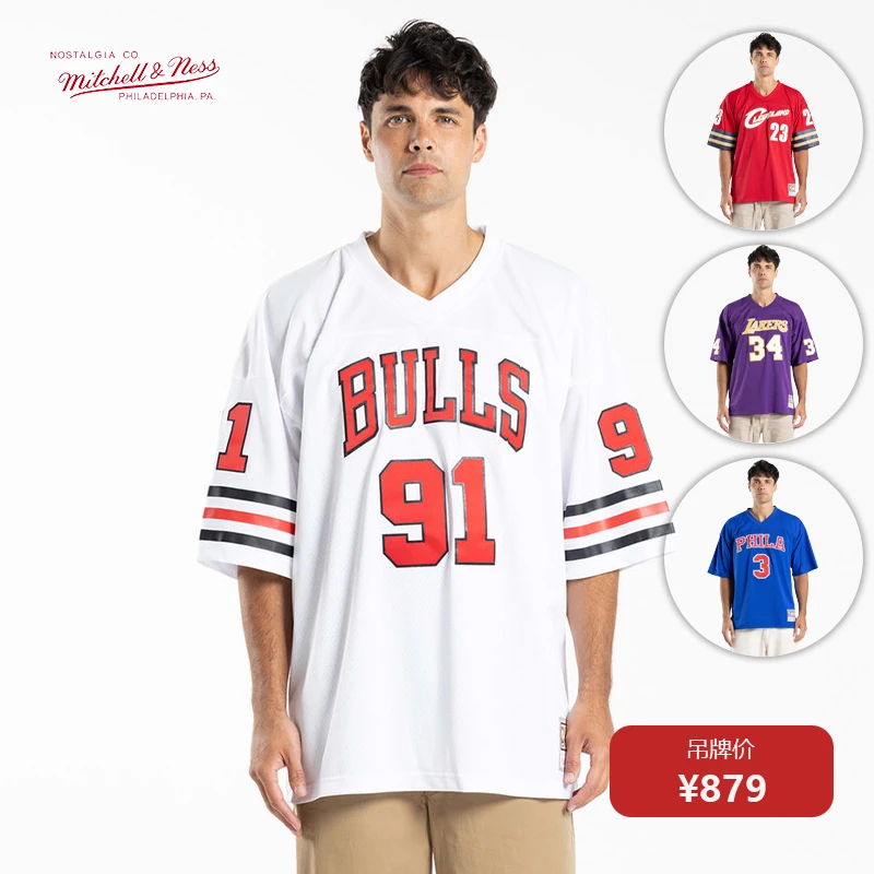 Mitchell&Ness MN-NBA詹姆斯罗德曼NFL版V领刺绣短袖运动潮流球衣