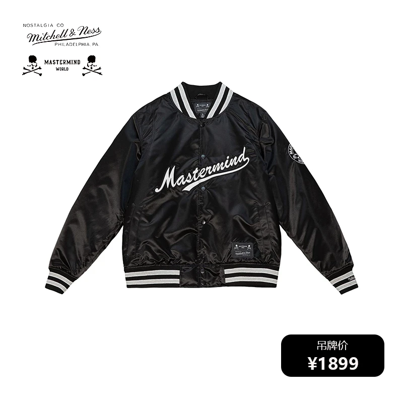 Mitchell&Ness x MASTERMIND联名暗黑新势高街缎面潮流棒球夹克