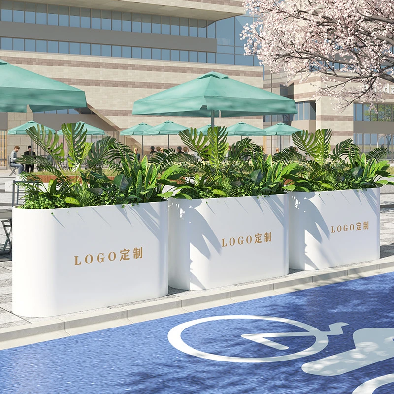 户外不锈钢花箱镀锌板圆弧形组合餐厅花槽花架奶茶店咖啡厅花盆