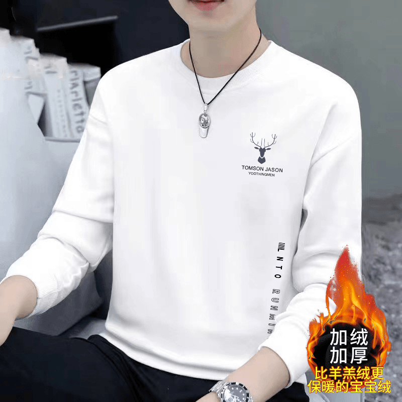 卫衣男圆领印花秋冬新品宽松加绒长袖套头时尚休闲百搭打底衫潮男