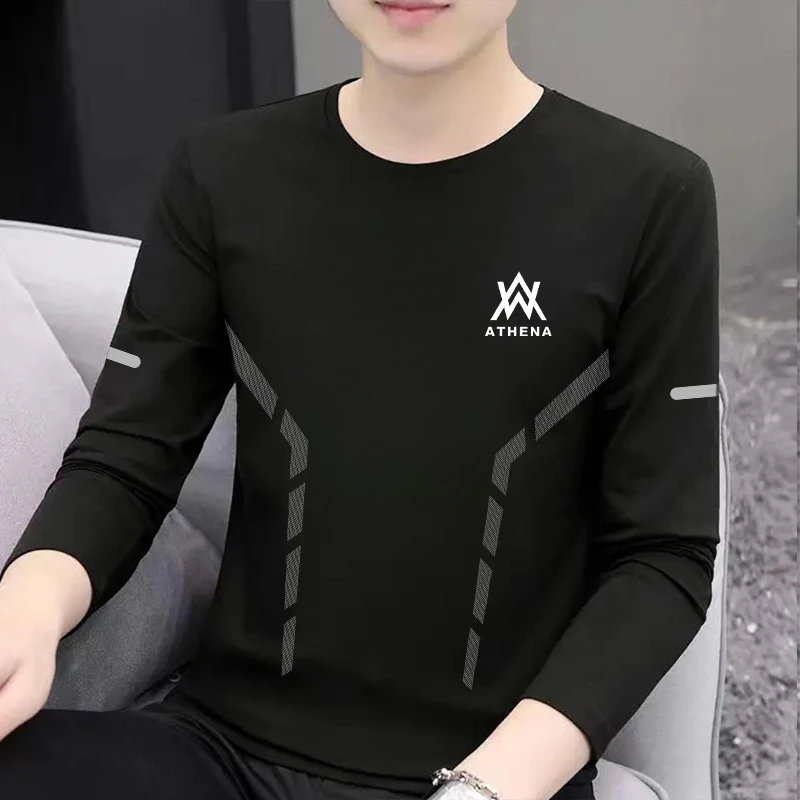 【精选】长袖T恤男士春秋季休闲圆领宽松透气百搭体恤薄款打底衫