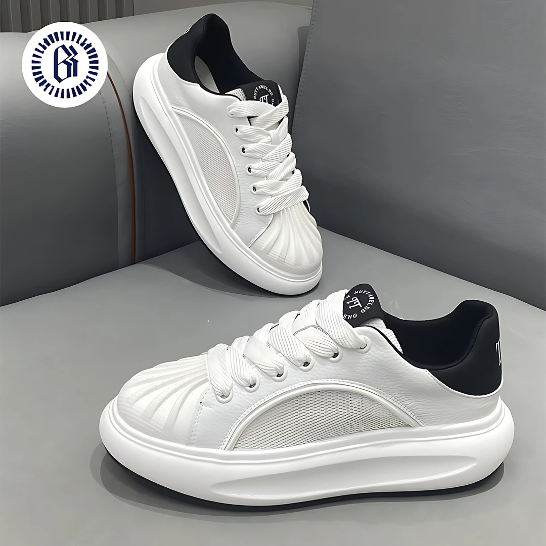 BOAU/柏奥夏季男鞋新款镂空透气网面鞋子男款韩版厚底休闲板鞋男！