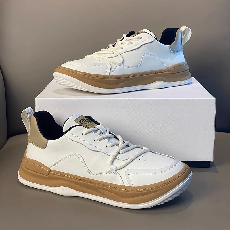 潮牌板鞋男2023秋季新款皮面男鞋舒适软底低帮休闲鞋百搭鞋子男款