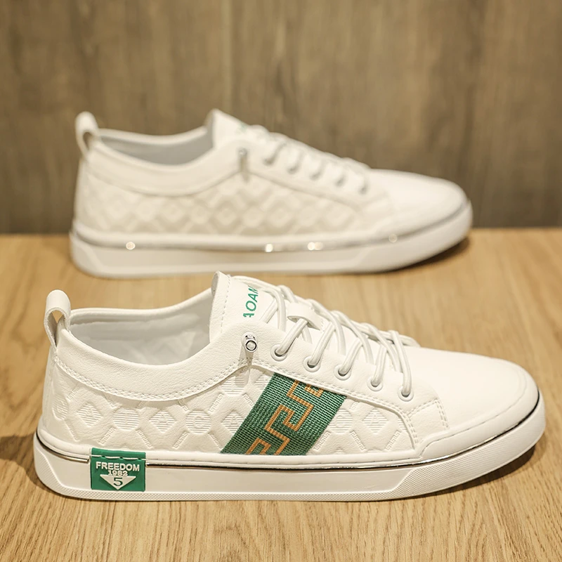 高端商务休闲平底小白鞋男秋季新款潮流百搭时尚透气低帮板鞋男款