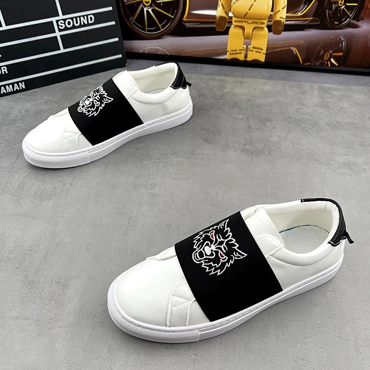 潮流百搭小白鞋子男款夏季刺绣轻便休闲板鞋男时尚一脚蹬懒人鞋男