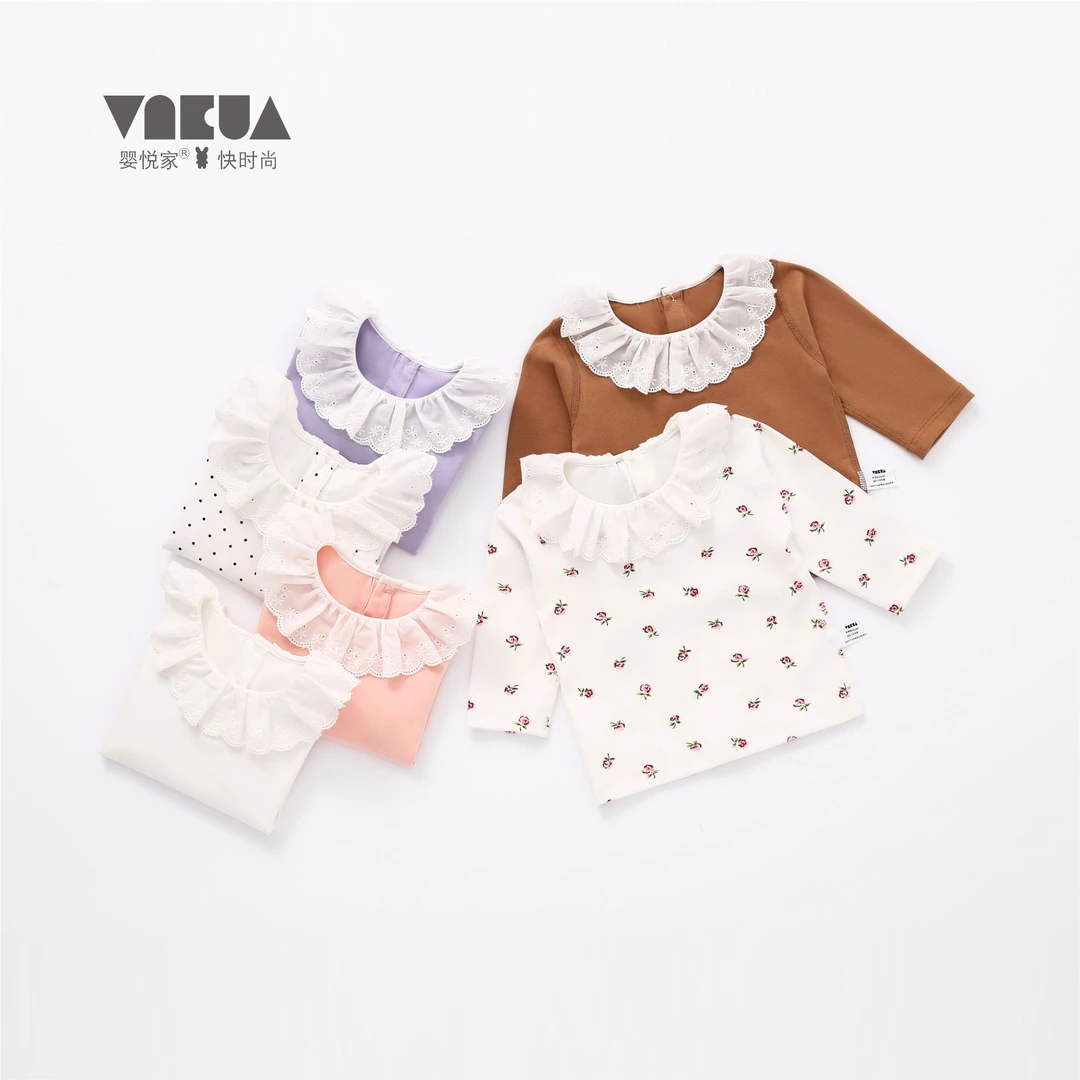 婴悦家春秋款女宝花边领打底上衣小碎花圆点T恤86447/86448/86449