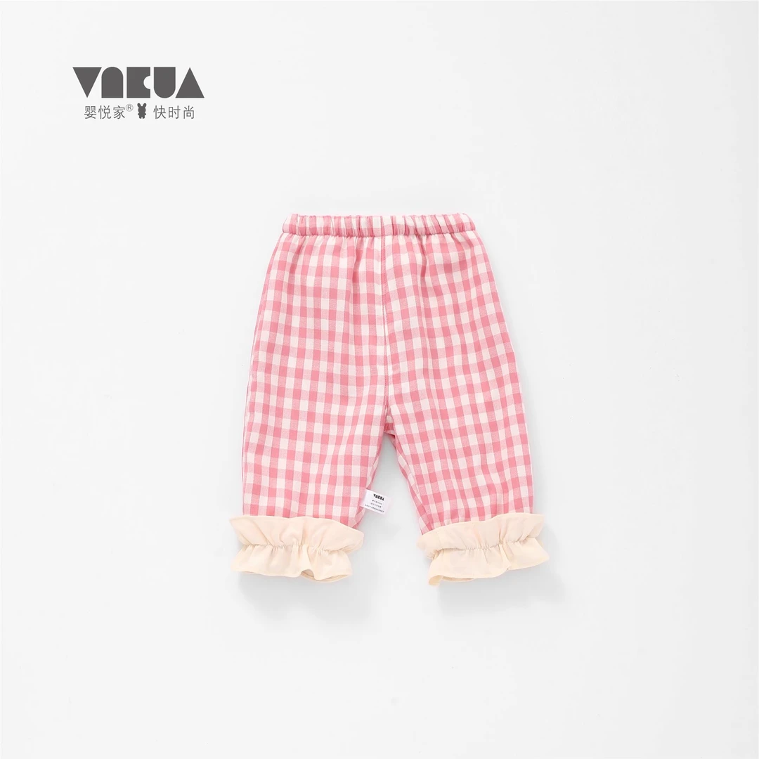 婴悦家韩版儿童保暖春秋时尚女童洋气外穿休闲格仔裤86678