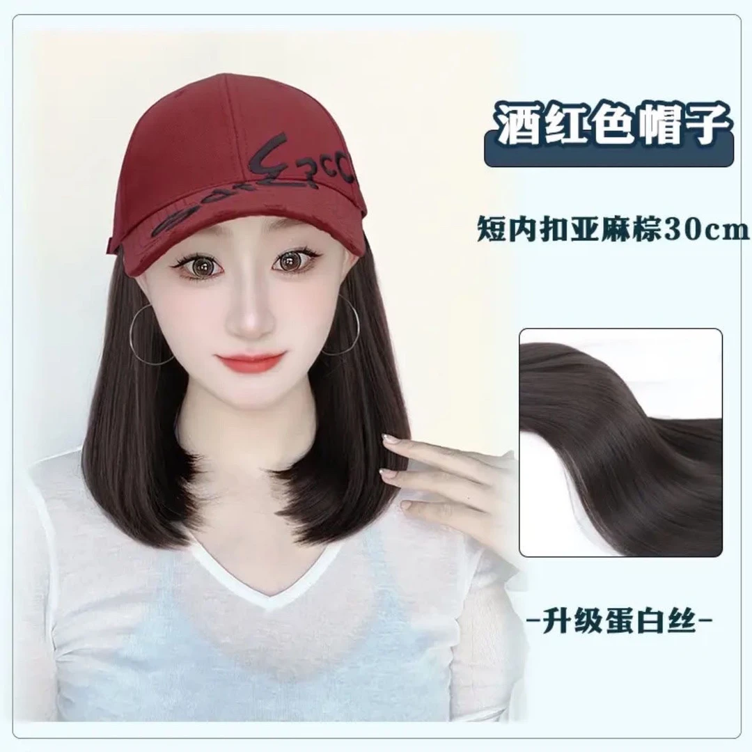 【返潮复古帽子假发一体2024爆款洋气减龄水波纹卷发棒球帽显脸小