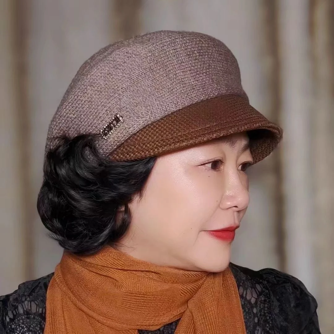 轻奢风假发一体帽针织软檐鸭舌帽女秋冬显脸小画家帽时尚贝雷帽